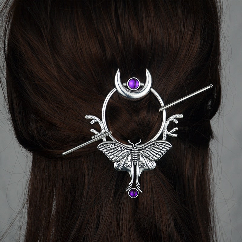 Hairstick Hair Barrette Hairclip Woodland Goddess Crescent Moon Dragonfly Fairy Moon Dragonfly Insect