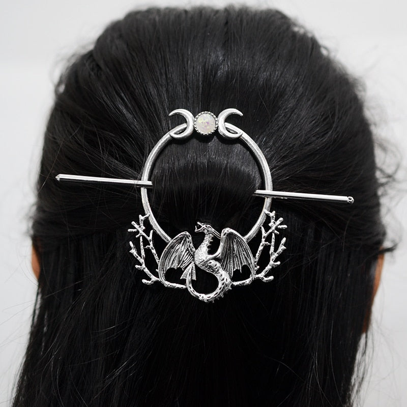 Hairstick Hair Barrette Hairclip Woodland Goddess Crescent Moon Dragonfly Fairy Moon Dragonfly Insect